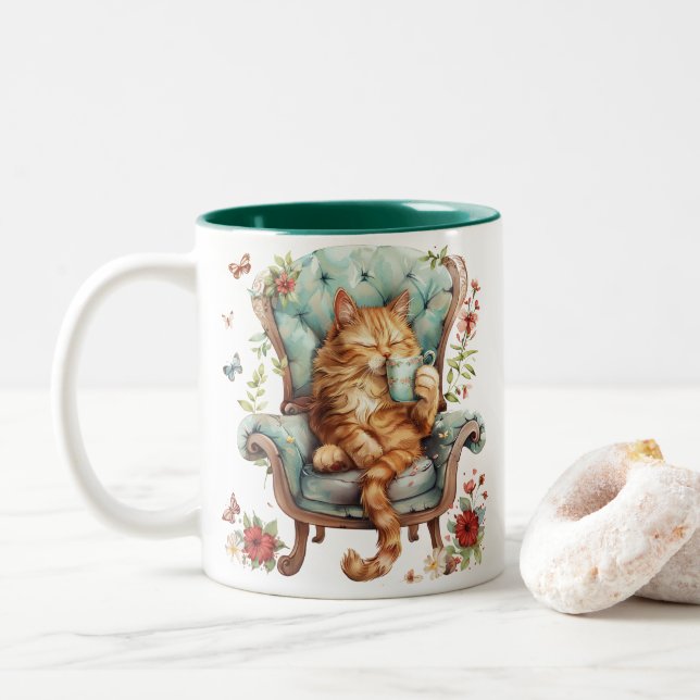 Kaffe Mugg för Cat Lovers Cute Cat Art (Med munk)