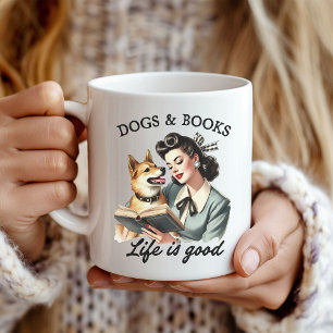 Kaffe Mugg i hund och Bok Älskare