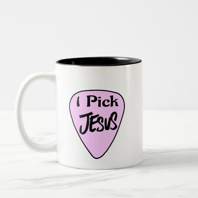 Kaffe Mugg " I Plocka Jesus" Rosa Gitarr Plektrum (Vänster)