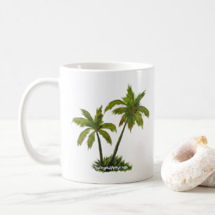 Kaffe Mugg i Tropiska stranden Handflatan Träd