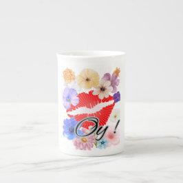kaffe mugg: läppar och blommor benporslin mugg