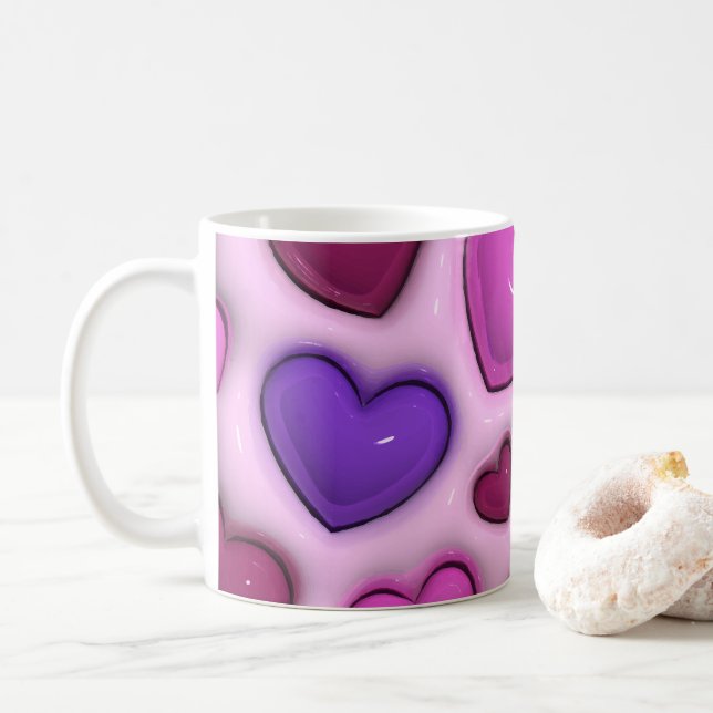 Kaffe Mugg med 3D-glanshearter (Med munk)