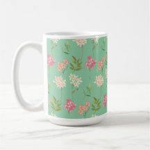 kaffe mugg med blommigt på gröntens bakgrund