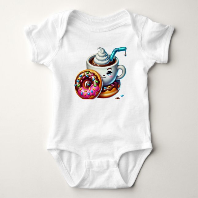 Kaffe Mugg med Donut Baby Jersey Body Kostym T Shirt (Framsida)
