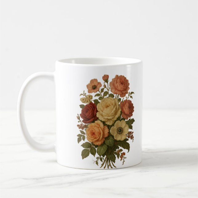 Kaffe Mugg med enkel blomsterdesign (Vänster)