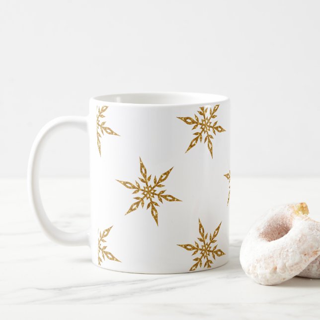 Kaffe Mugg med Glitter Guld Snöflingor (Med munk)