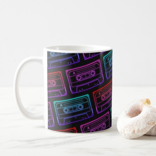 Kaffe Mugg med Neon Multifärgad Cassette Mönster (Med munk)