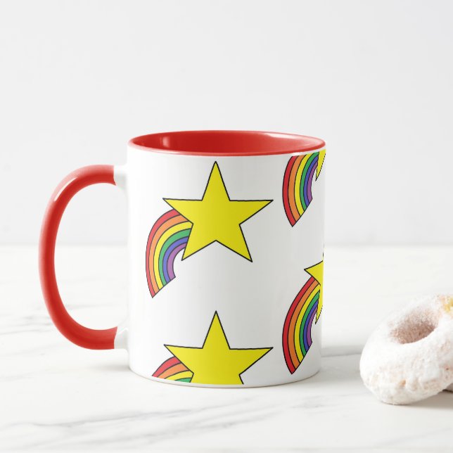 Kaffe Mugg med regnbåge och Gult Stars  (Med munk)