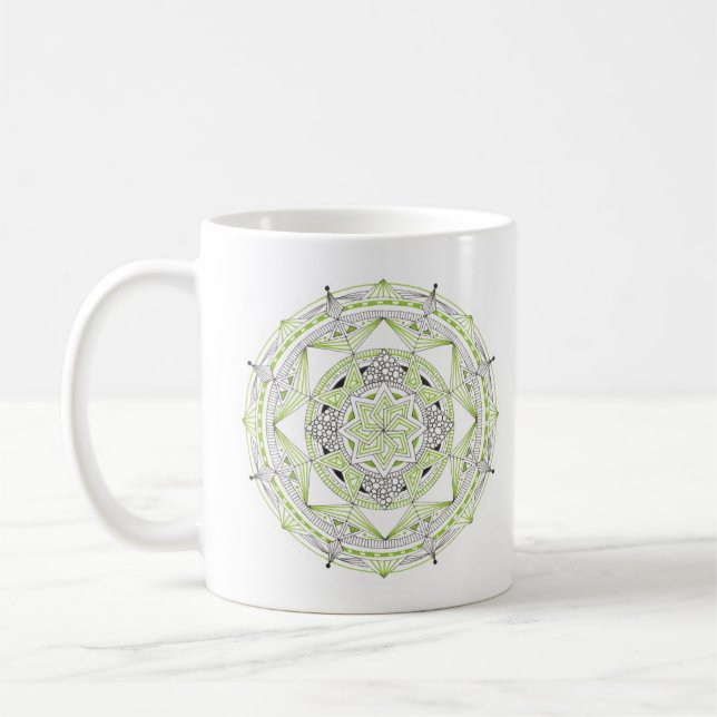 Kaffe Mugg Original Mandala Design 2-sidig Grön (Vänster)