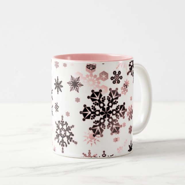 Kaffe Mugg Rosa och Neutralt Snöflingor (Framsida höger)