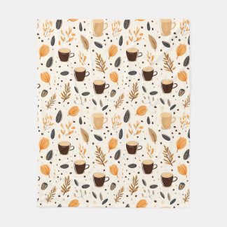 Kaffe Mugg Theme med Löv Fleece Blanket
