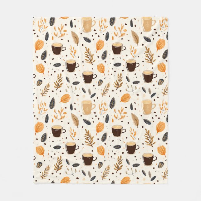 Kaffe Mugg Theme med Löv Fleece Blanket (Framsidan)