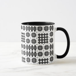 Kaffe Mugg: Welsh Tapestry Mönster, Black on White Mugg