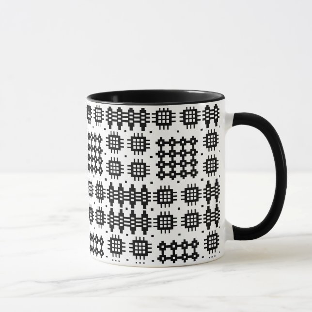 Kaffe Mugg: Welsh Tapestry Mönster, Black on White Mugg (Höger)