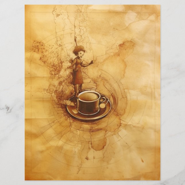 Kaffe nedfläckad papprare dam och kaffe kopp (Framsida)