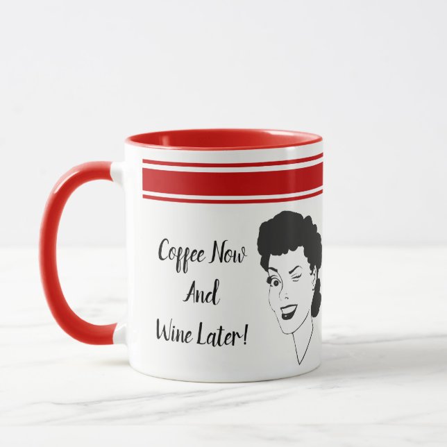 Kaffe nu och Vin senare Retro Stil Mugg (Vänster)