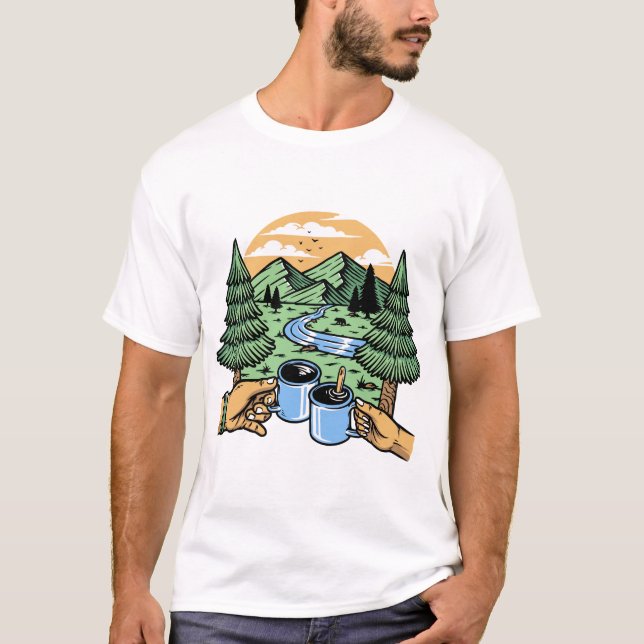 "Kaffe och berg - Breven för Äventyr" (blandning) T Shirt (Framsida)