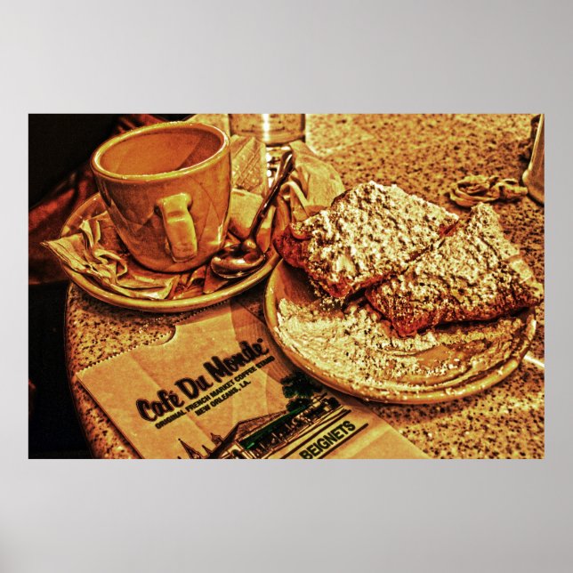 Kaffe och beundranät vid Cafe Du Monde Poster (Framsidan)
