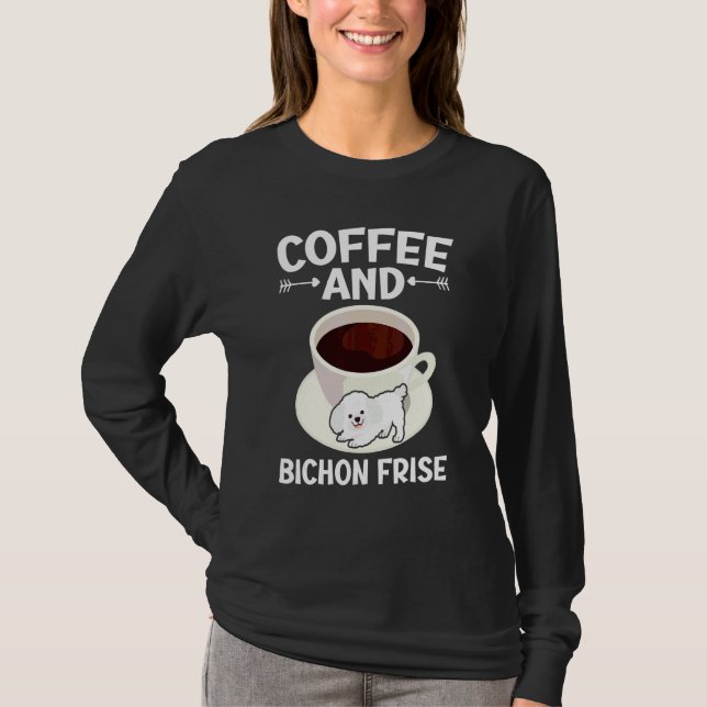 Kaffe Och Bichon Frise Lockigt Hår Valp Valp  T Shirt (Framsida)