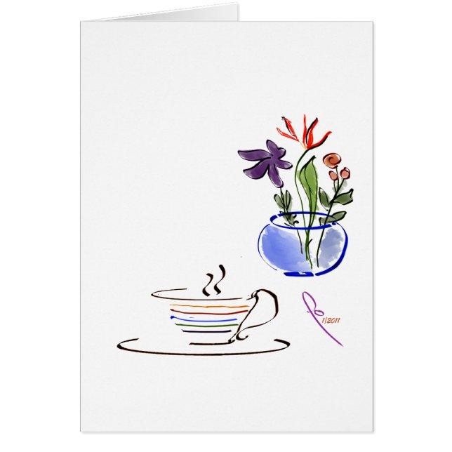 kaffe och blommor hälsningskort (Framsidan)