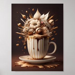 Kaffe och blommor modern konst poster