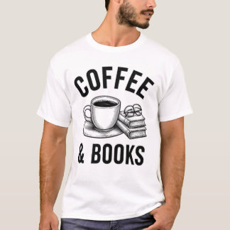Kaffe och böcker minimalistisk linjärt konst läsar t shirt