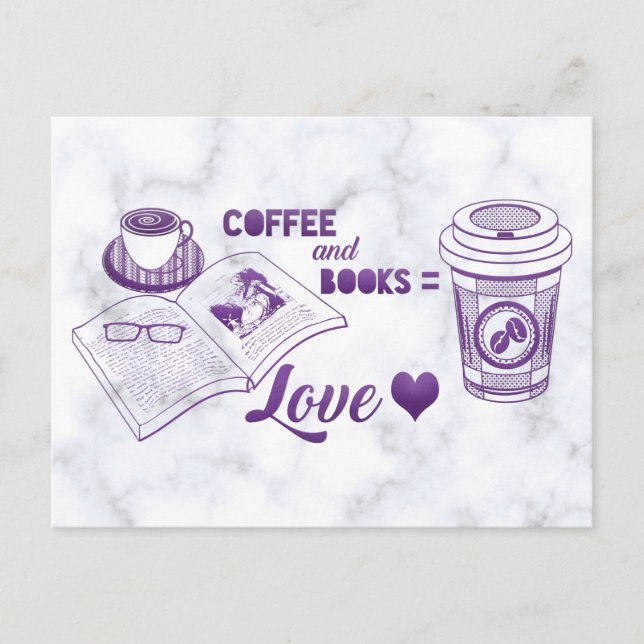 Kaffe och Bokar Cute Reading Vykort (Framsida)