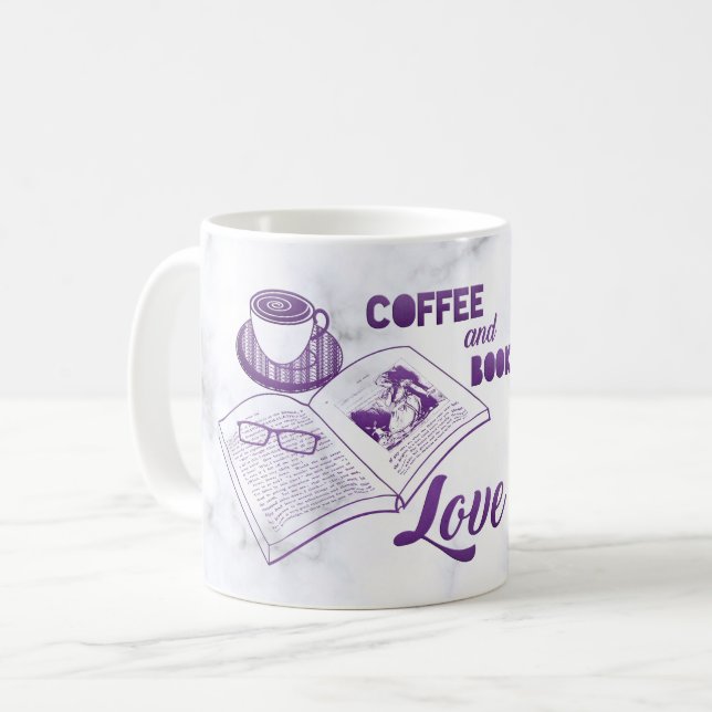 Kaffe och Bokar Kärlek Cute Reading Kaffemugg (Framsida vänster)