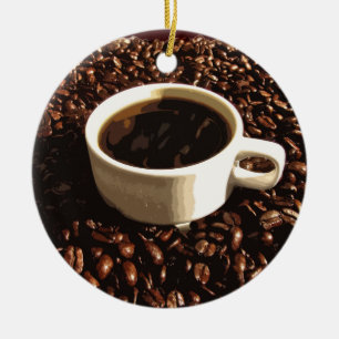 Kaffe och bönor julgransprydnad keramik