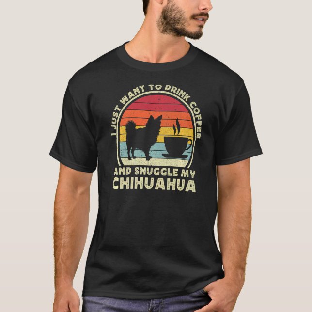 Kaffe och Chihuahua Long-Hair Chiwawa-Hund T Shirt (Framsida)