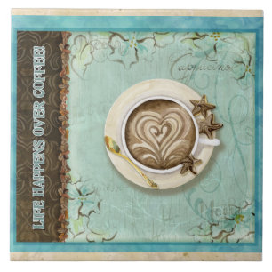 Kaffe och choklad Cappuccino Heart Köksdeka Kakelplatta