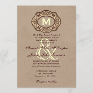 Kaffe- och chokladVintage Monogram Bröllop Inbjudningar
