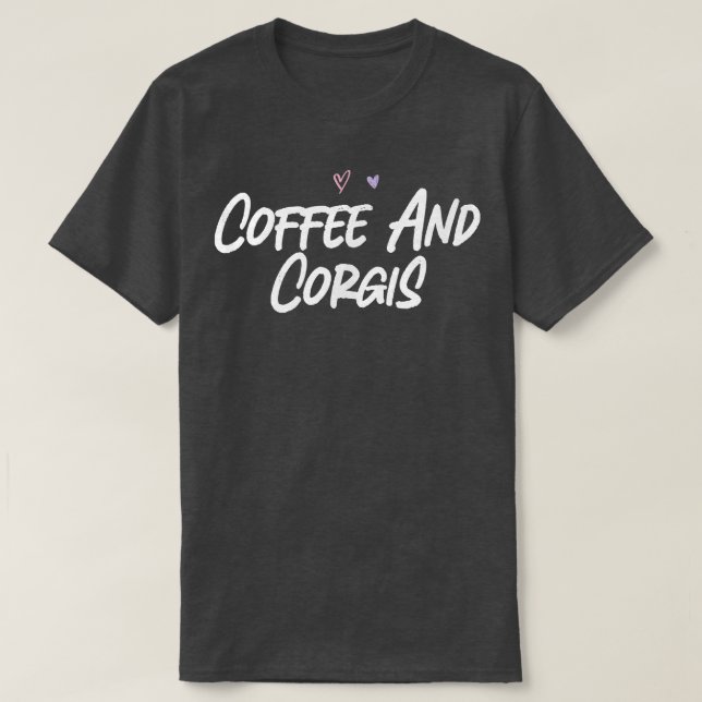 Kaffe- och Corgis-nuny Kärlek Cute Hearts T Shirt (Design framsida)