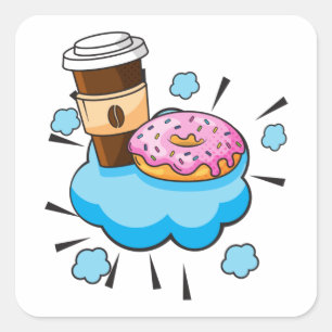 Kaffe- och Donut Retro-illustration Fyrkantigt Klistermärke
