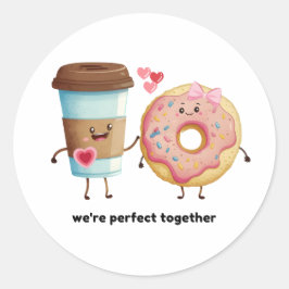 Kaffe och Donut Valentine Sticker Runt Klistermärke