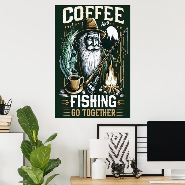 Kaffe och fiske går tillsammans poster (Hemmakontoret)