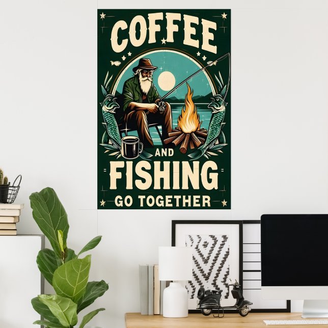 Kaffe och fiske går tillsammans poster (Hemmakontoret)
