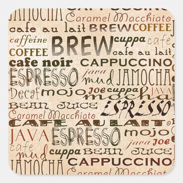 Kaffe och grädde fyrkantigt klistermärke (Framsida)