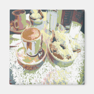 Kaffe och grimgarn Nya Orleans Cafe Aulait Donuts Magnet