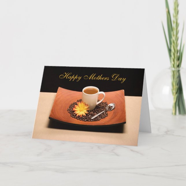 Kaffe- och Gult-Daisy-Mors dag-kort Kort (Framsida)
