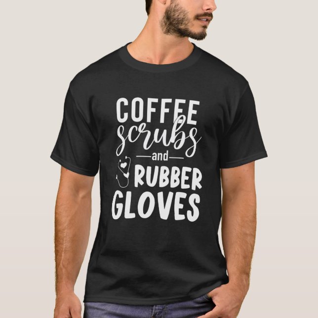 Kaffe- och gummihandskar samt dynäsduk t shirt (Framsida)