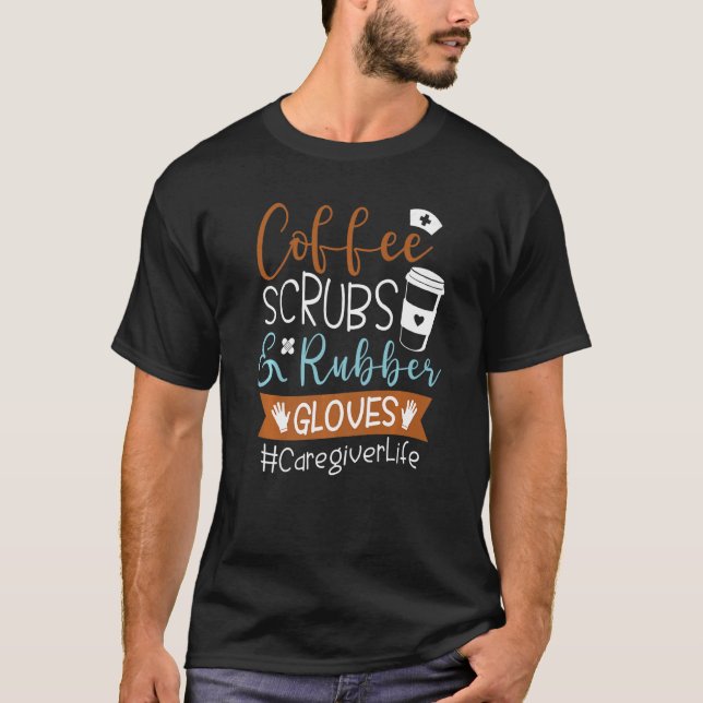 Kaffe- och gummihandskar samt lever- och fortplant t shirt (Framsida)
