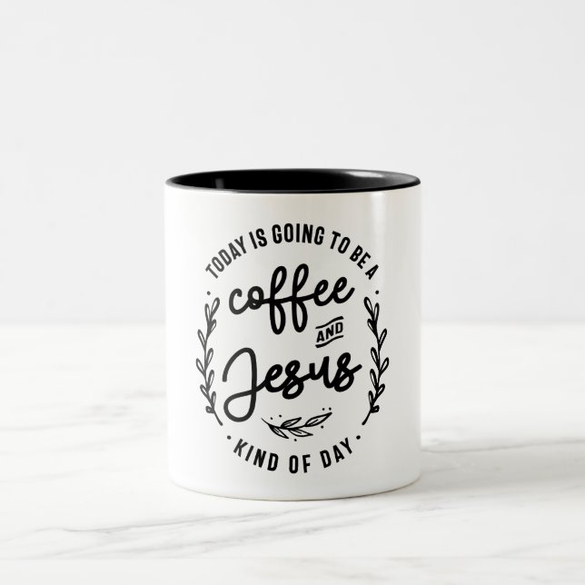 Kaffe och Jesus Kristna citat Två-Tonad Mugg (Center)