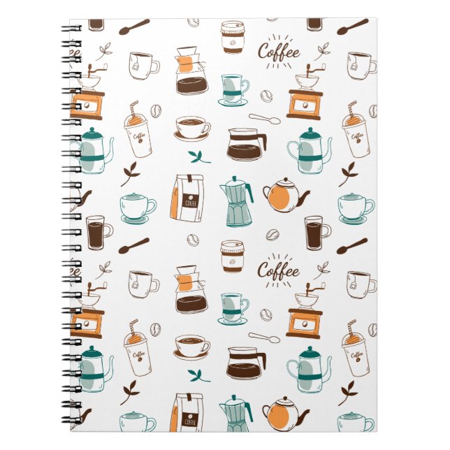 Kaffe och kafé hand plockade Mönster Anteckningsbok (Framsidan)