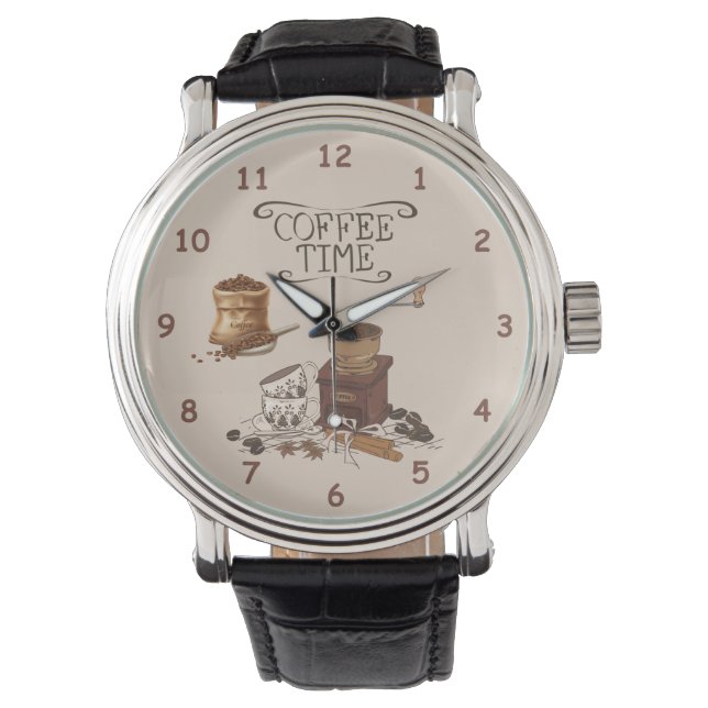 Kaffe och kaffebönornas bag armbandsur (Framsida)