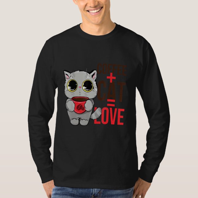 Kaffe och Kärlek Cat Cute Kattunge T Shirt (Framsida)