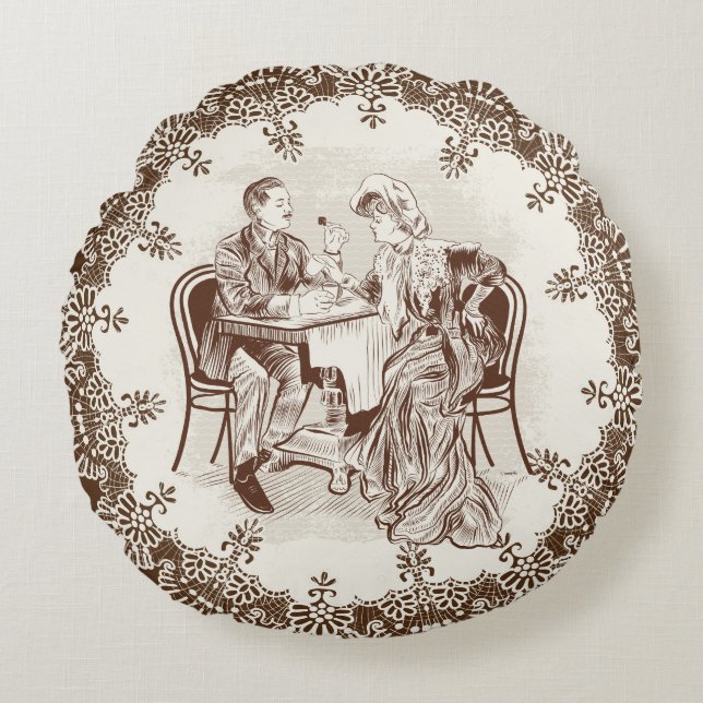 kaffe och kärlek rund kudde (Framsidan)