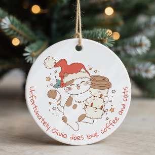 Kaffe och katt av Personlig Julgransprydnad Keramik
