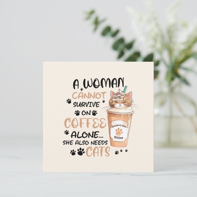 Kaffe och katt - Cute Kawaii Art (Stående Fram)