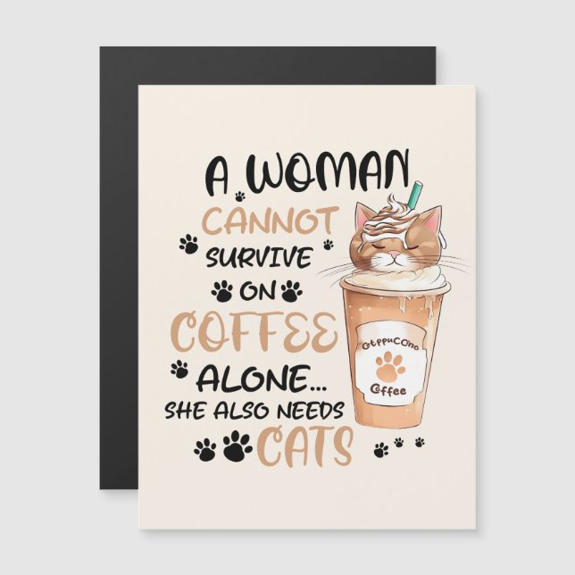 Kaffe och katt - Cute Kawaii Art (Fram/baksida)